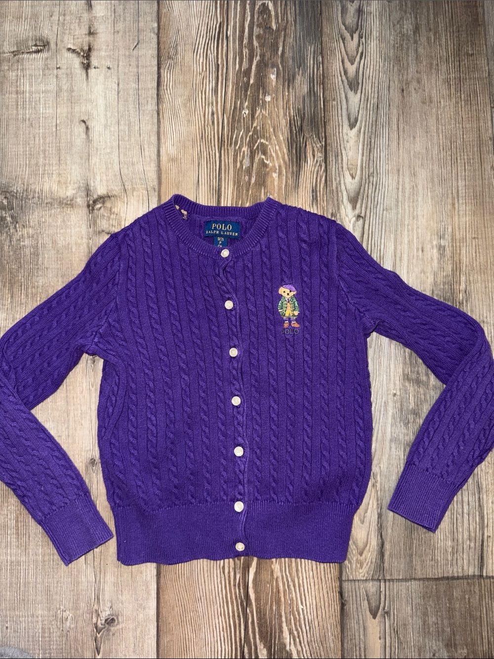 Polo by Ralph Lauren Vibrant Purple Cable-Knit Button Cardigan
